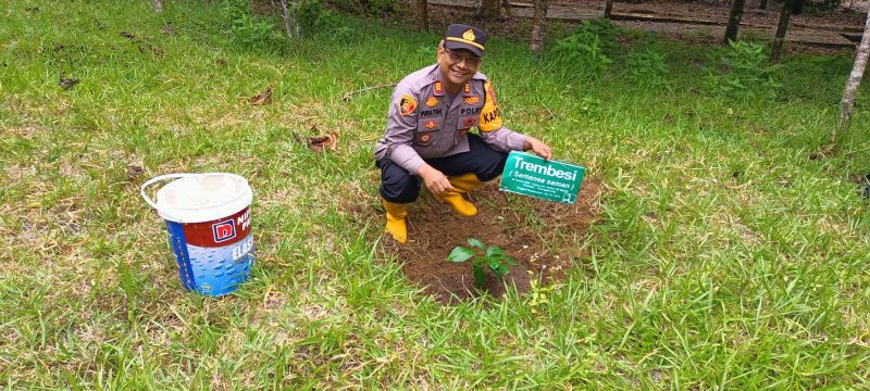 Caption : kapolsek Samarang tengah menanam pohon di lokasi hutan lindung
