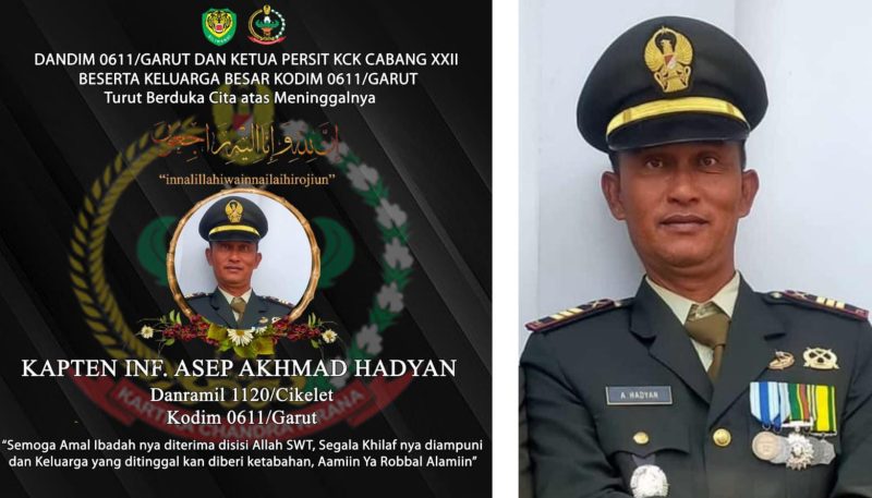Komandan Komando Distrik Militer (Dandim) 0611/Garut, Letkol Czi Dhanisworo, S.Sos, dan Ketua Persit KCK Cabang XXII beserta keluarga besar Kodim 0611/GARUT, mengucapkan Turut Berduka Cita atas meninggalnya Kapten Inf Asep Akhmad Hadyan, Danramil 1120/Cikelet Kodim 0611/Garut. Sabtu (11/11/2023).