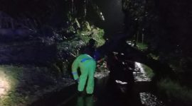Polsek Wanaraja Polres Garut Evakuasi pohon tumbang