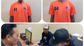 Foto : Pelaku pengeroyokan memakai baju tahanan Polsek Wanaraja (orange)