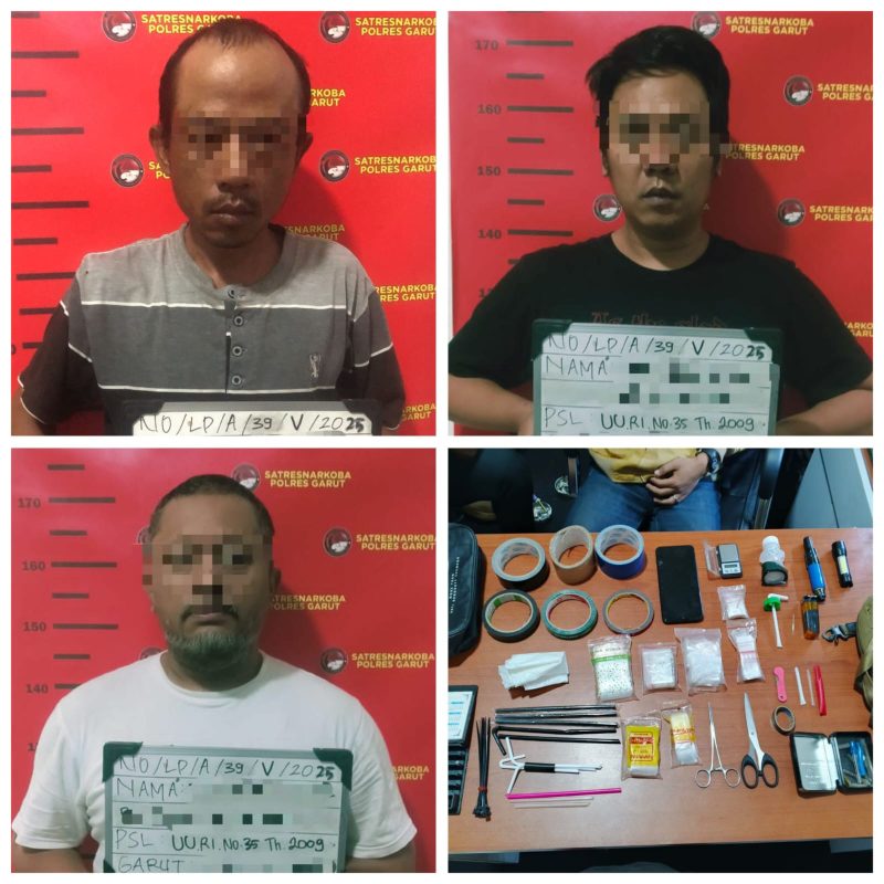 |Satuan Reserse Narkoba Polres Garut berhasil mengungkap kasus tindak pidana penyalahgunaan dan peredaran gelap narkotika jenis sabu, Tiga orang pelaku berhasil diamankan dalam operasi yang dilakukan di dua lokasi berbeda pada Rabu (21/05/2025).
