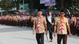Kapolres Garut AKBP Yugi Bayu Hendarto, S.I.K., M.A.P., menghadiri Upacara Hari Pramuka ke-64 Tahun 2025 yang digelar di Alun-alun Garut, Sabtu (22/8/2025).