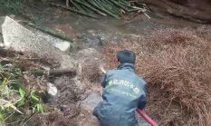 Akar Bambu Raksasa Nyaris Bendung Sungai Jembatan Cikeunyat, Disdamkar Garut Turunkan Kendaraan Pancar