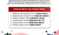 Enam Motor Berhasil Diamankan Polres Garut, Korban Kehilangan Diminta Cek Data